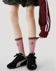 여성 크루 양말 핑크 트렌디 코튼 스포티 캐주얼 스트리트 스타일