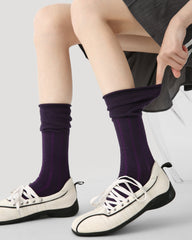 여성 크루 양말 퍼플 스트라이프 자카드 캐주얼 코튼 코지 양말