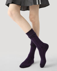 여성 크루 양말 퍼플 스트라이프 자카드 캐주얼 코튼 코지 양말