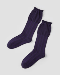 여성 크루 양말 퍼플 스트라이프 자카드 캐주얼 코튼 코지 양말