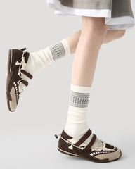 여성 크루 양말 솔리드 색상 립드 자카드 코튼 클래식 캐주얼 양말