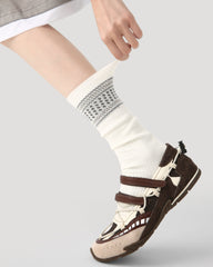 여성 크루 양말 솔리드 색상 립드 자카드 코튼 클래식 캐주얼 양말