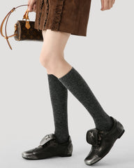 女款中筒襪子素色堆堆棉質休閒舒適襪子