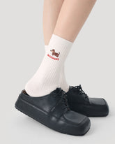 여성 자수 동물 면 크루 통기성 편안한 양말