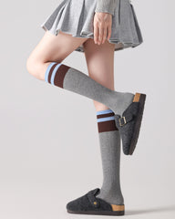 여성용 니하이 양말 색상 블록 골지 슬림 핏 패션 다용도 양말