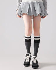 여성용 니하이 양말 색상 블록 골지 슬림 핏 패션 다용도 양말