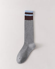 여성용 니하이 양말 색상 블록 골지 슬림 핏 패션 다용도 양말