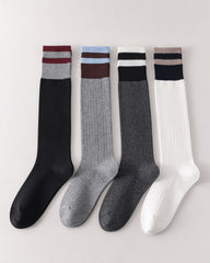 여성용 니하이 양말 색상 블록 골지 슬림 핏 패션 다용도 양말