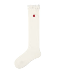 女款及膝襪 蕾絲荷葉邊堆堆棉質休閒可愛風格