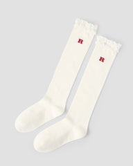 여성용 무릎 길이 양말 레이스 러플 루즈 삭스 코튼 캐주얼 귀여운 스타일