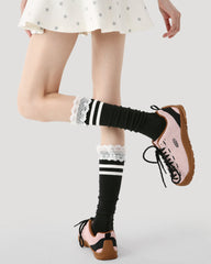 여성용 니하이 양말 레이스 스트라이프 코튼 귀엽고 시크한 스타일