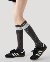 여성용 니하이 양말 도트 레이스 면 귀엽고 시크한 스타일