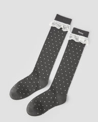 レディース膝丈ソックス 水玉レース コットン キュート シックスタイル