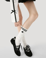 여성용 무릎 길이 양말 화이트 코튼 심플 스트라이프 캐주얼 스포티 스타일
