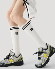여성용 무릎 길이 양말 화이트 코튼 심플 스트라이프 캐주얼 스포티 스타일