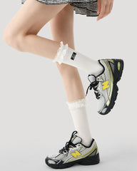 レースラベル付きレディースクルーソックス 柔らかく快適で通気性抜群