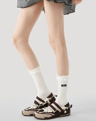 レースラベル付きレディースクルーソックス 柔らかく快適で通気性抜群