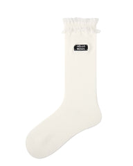 女款蕾絲標籤中筒襪子 柔軟舒適透氣