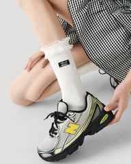 レースラベル付きレディースクルーソックス 柔らかく快適で通気性抜群