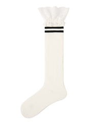 女款蕾絲邊條紋及膝襪子 柔軟舒適透氣