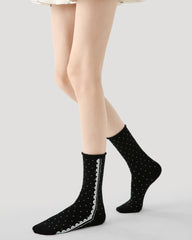 여성 레이스 트림 도트 크루 양말 부드럽고 편안하며 통기성 좋음