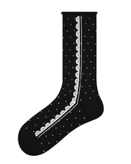 여성 레이스 트림 도트 크루 양말 부드럽고 편안하며 통기성 좋음