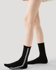 여성 레이스 트림 도트 크루 양말 부드럽고 편안하며 통기성 좋음