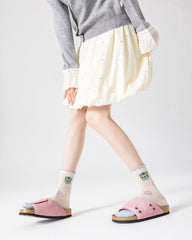 여성용 면 크루 양말 달 우주인 귀여운 캐주얼