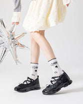 여성용 면 크루 양말 달 우주인 귀여운 캐주얼