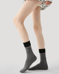 レディース水玉カフ クルー ソックス 柔らかく快適で通気性抜群