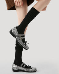 여성용 솔리드 색상 스택드 니 하이 양말 부드럽고 따뜻하며 편안함