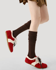 여성용 솔리드 색상 스택드 니 하이 양말 부드럽고 따뜻하며 편안함