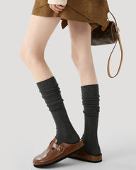 여성용 솔리드 색상 스택드 니 하이 양말 부드럽고 따뜻하며 편안함