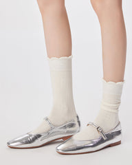 3組合女款棉質中筒襪 基本素色荷葉邊休閒