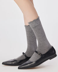 3組合女款棉質中筒襪 基本素色荷葉邊休閒