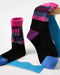 Women Cotton Crew Socks Vintage Contrast Color Plush Cuff Cozy Warm