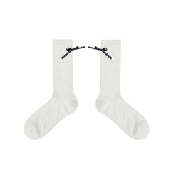 Women Antibacterial Cotton Mesh Knee High Socks Letter Bowknot