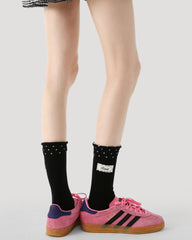 レディース スター柄クルーソックス 柔らかく快適で通気性抜群