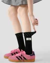 レディース スター柄クルーソックス 柔らかく快適で通気性抜群