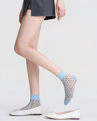 Womens Ankle Socks Lyocell Mulberry Silk Polka Dot Sheer Breathable