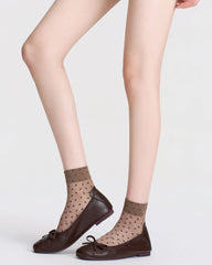 Womens Ankle Socks Lyocell Mulberry Silk Polka Dot Sheer Breathable