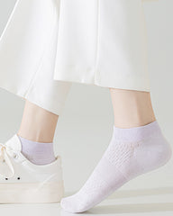 Womens Ankle Socks Reinforced Heel Half Mesh Breathable Combed Cotton