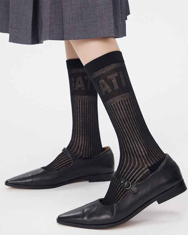 Women Antibacterial Cotton Mesh Crew Socks Letter Seamless Soft