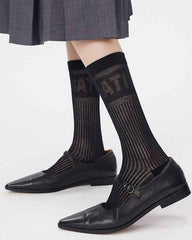 Women Antibacterial Cotton Mesh Crew Socks Letter Seamless Soft