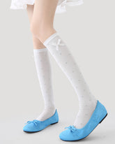 Womens Calf Socks Polka Dot Bow Cuff Solid Everyday