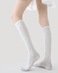 Womens Calf Socks Polka Dot Bow Cuff Solid Everyday