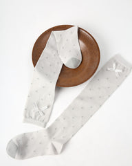 Womens Calf Socks Polka Dot Bow Cuff Solid Everyday
