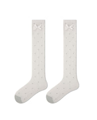 Womens Calf Socks Polka Dot Bow Cuff Solid Everyday