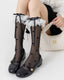Womens Calf Socks White Heart Lace Bow Cooling Comfortable - SWEET NANA
