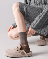 Womens Cartoon Hug Crew Socks Merino Wool Cozy Cute Knit